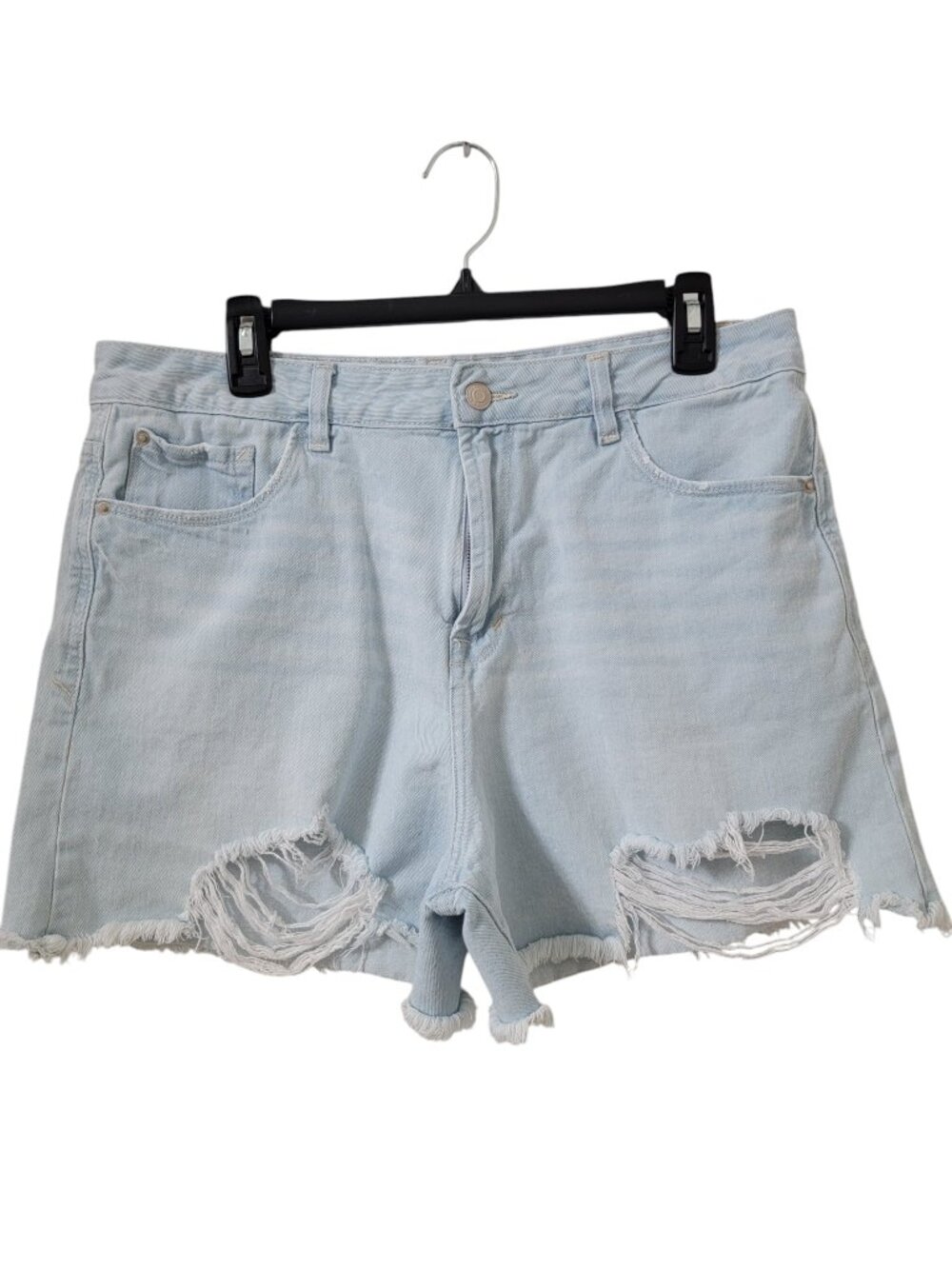 Kensie Size 12/31 Light Wash "The High Rise Short", Destroyed, Frayed Hem